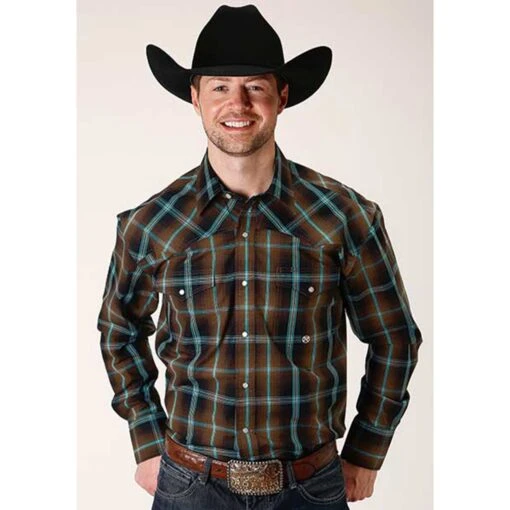 Roper Dark Chocolate Plaid Long Sleeve 4 Roper Dark Chocolate Plaid Long Sleeve -HOOey Sales Store 0300102781049a