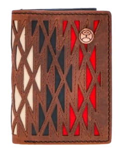 Hooey Aztec Cut Overlay Trifold Wallet-Ivory,Black,Red