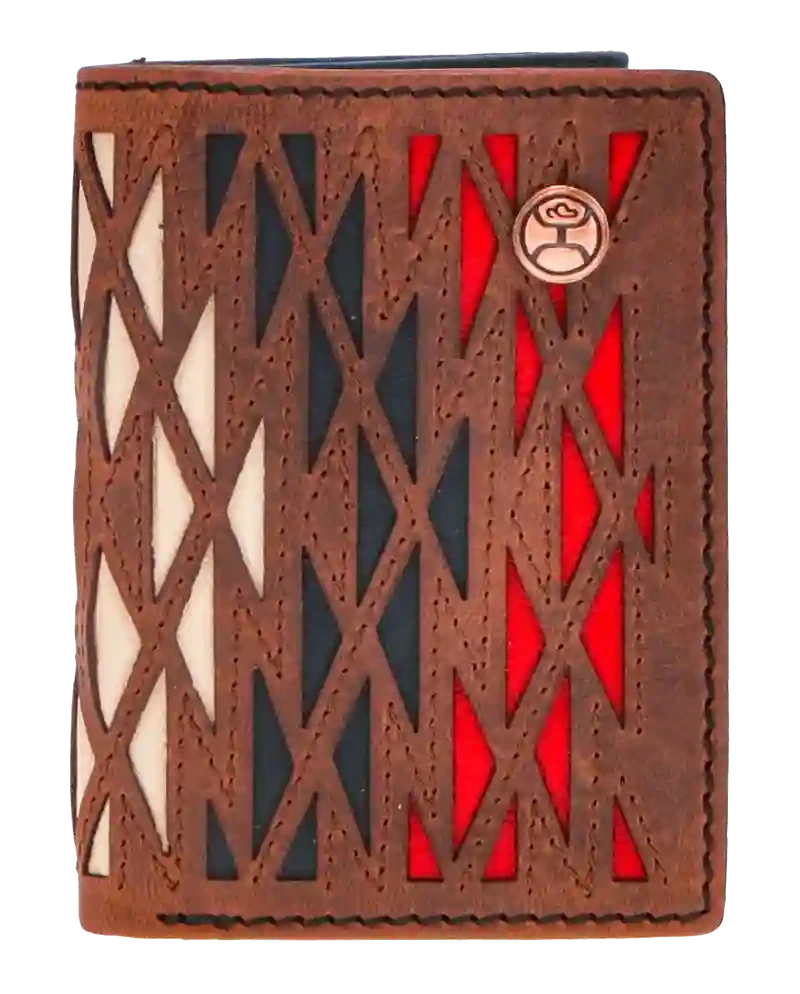 Hooey Aztec Cut Overlay Trifold Wallet-Ivory,Black,Red 1 Hooey Aztec Cut Overlay Trifold Wallet-Ivory,Black,Red