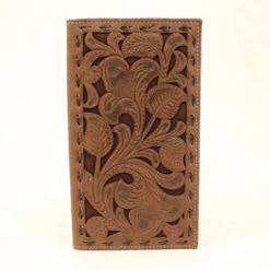 Nocona Rodeo Style Embossed Chocolate Underlay Buck Laced Wallet