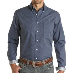 Panhandle Slim Men's Blue Geo Print Long Sleeve