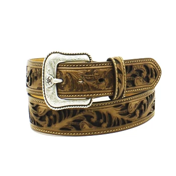 Ariat Men's Chocolate Floral Stamped Belt 1 Ariat Men's Chocolate Floral Stamped Belt