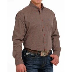 Cinch Men's Orange And Teal Geometric Shirt -HOOey Sales Store mtw1105503 3 2184 detail