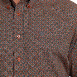 Cinch Men's Orange And Teal Geometric Shirt -HOOey Sales Store mtw1105503 4 2189 detail
