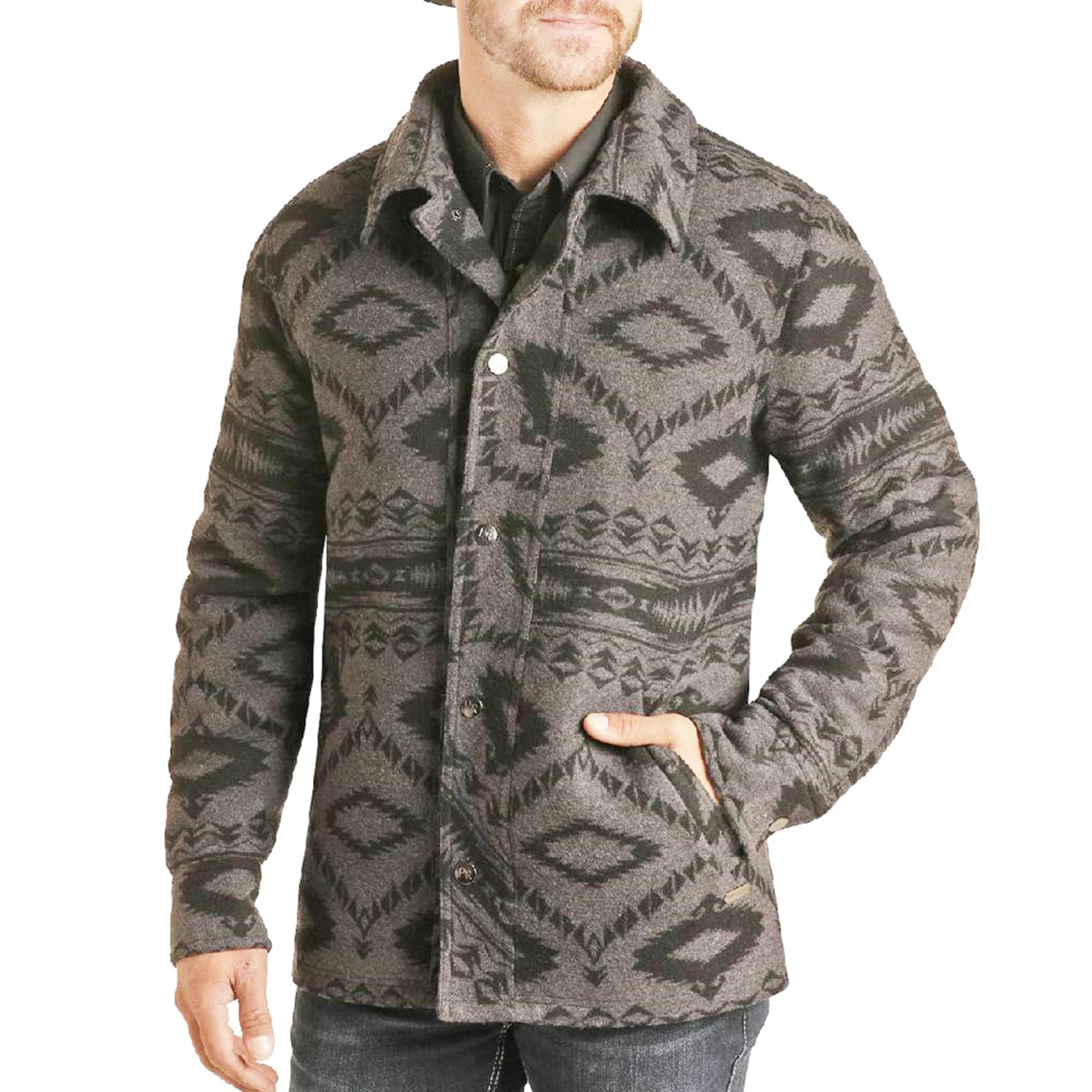 Powder River Men's Aztec Wool Coat-Charcoal/Black 1 Powder River Men's Aztec Wool Coat-Charcoal/Black